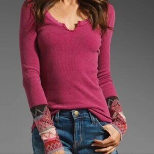 Free People Kombucha Embroidered Cuffs Henley Thermal Vampire Diaries Sz M